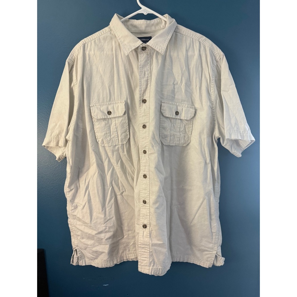 Croft & Barrow Mens Beige Short Sleeve Button Up Shirt Casual Workwear XXL‎